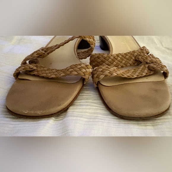 Salvatore Ferragamo Leather Braided Open Toe Heel Sandal Size in Photo Cream - Picture 7 of 8